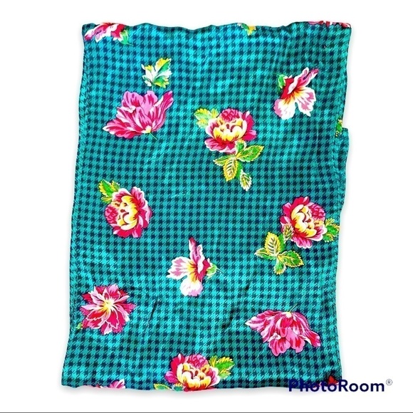 Vintage Echo Silk Scarf Floral Houndstooth Gingham - Picture 1 of 1